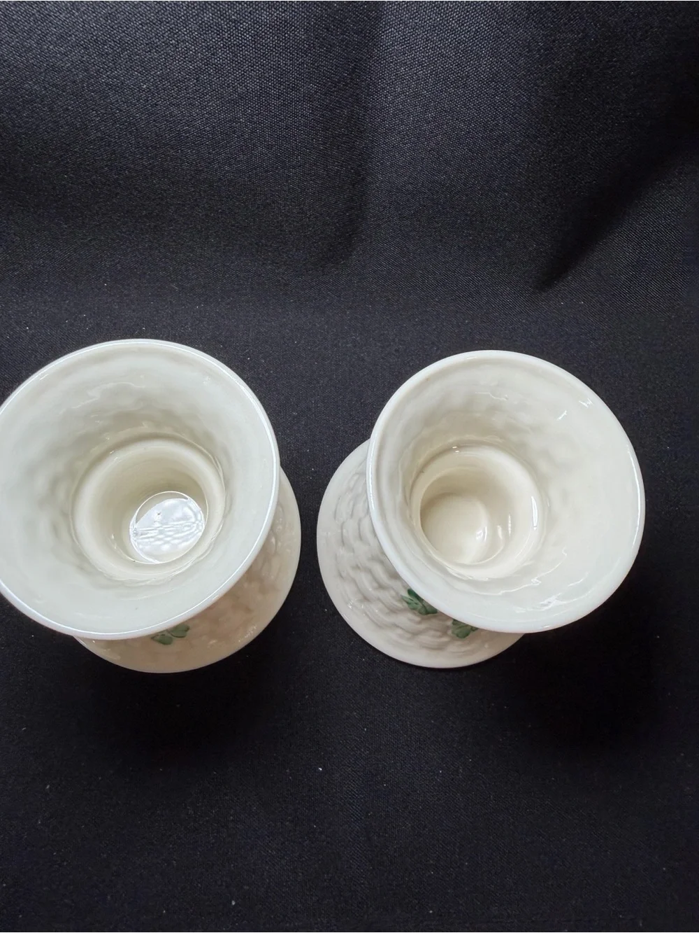 Belleek Ireland Shamrock Porcelain Taper Candle Holders Pair White/Green Gold